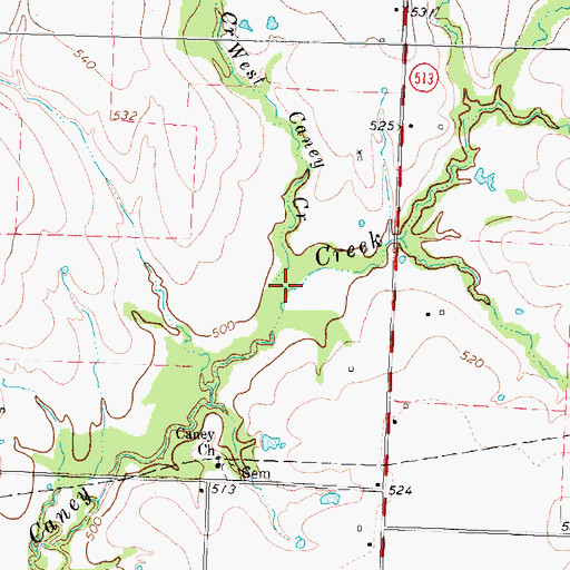 Topographic Map of West Caney Creek, TX