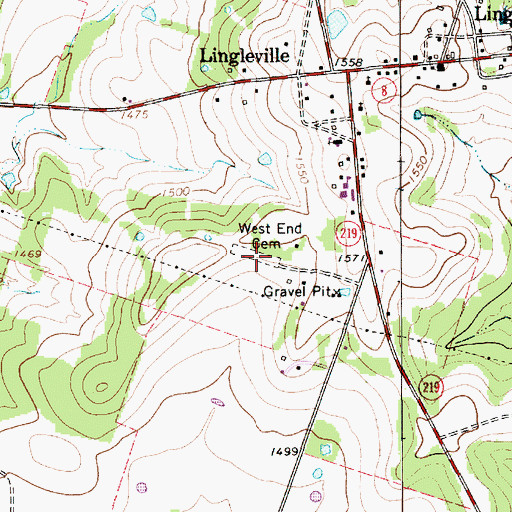 Topographic Map of West End Cemetery, TX