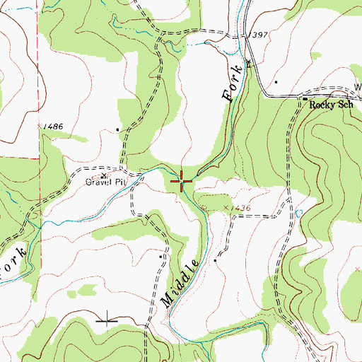 Topographic Map of West Fork Rocky Creek, TX