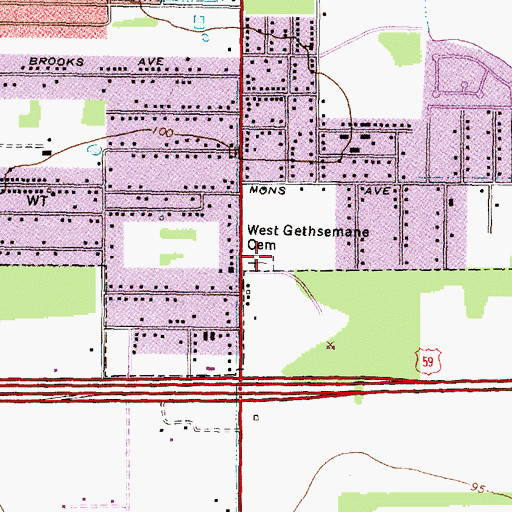Topographic Map of West Gethsemane Cemetery, TX