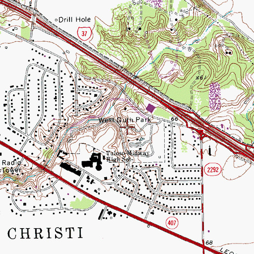 Topographic Map of West Guth Park, TX