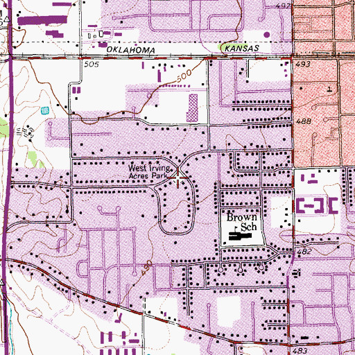 Topographic Map of West Irving Acres Park, TX