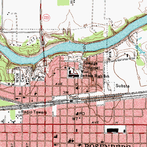 Topographic Map of West Jackson High School, TX