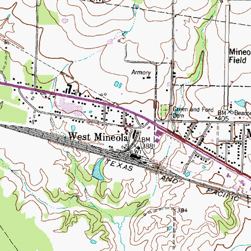 Topographic Map of West Mineola, TX