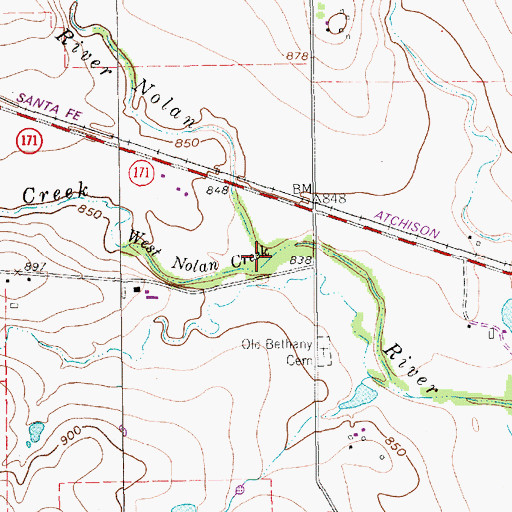 Topographic Map of West Nolan Creek, TX