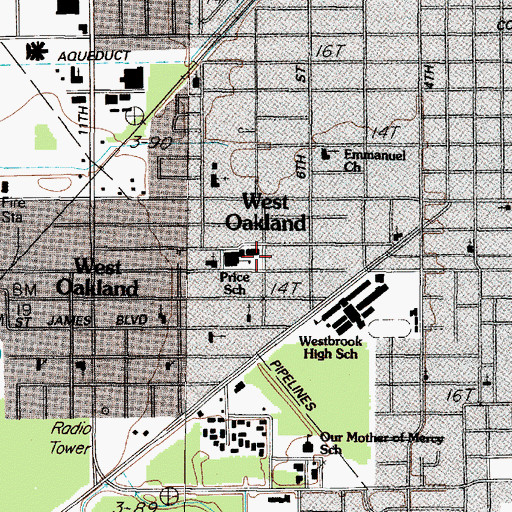Topographic Map of West Oakland, TX