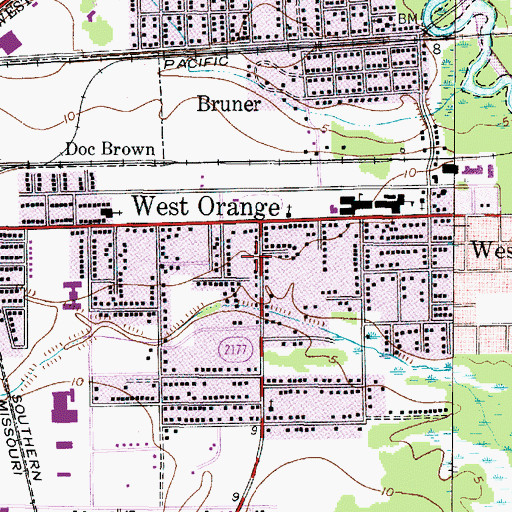 Topographic Map of West Orange, TX