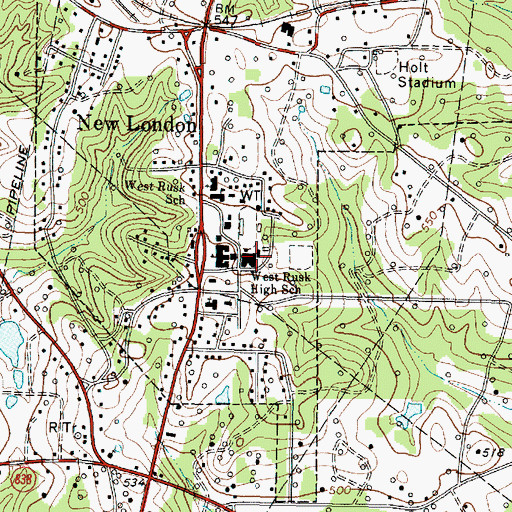 Topographic Map of West Rusk High School, TX
