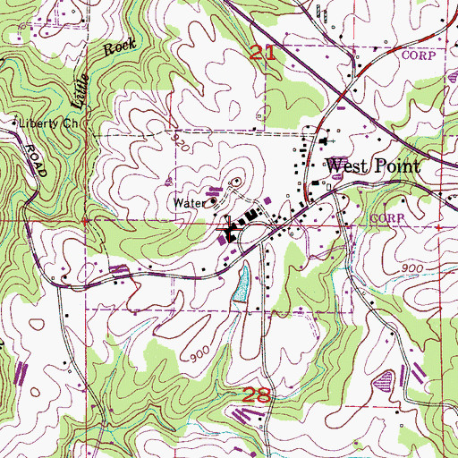 Topographic Map of West Point High School, AL