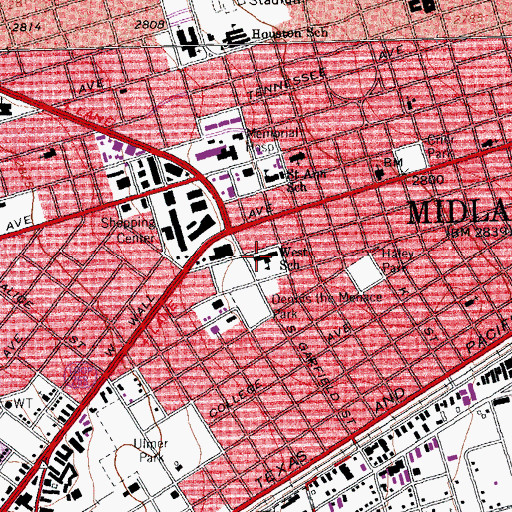 Topographic Map of West School, TX
