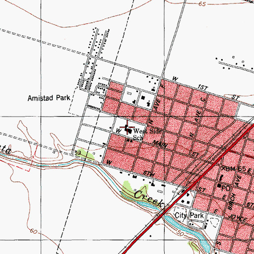 Topographic Map of West Side School, TX