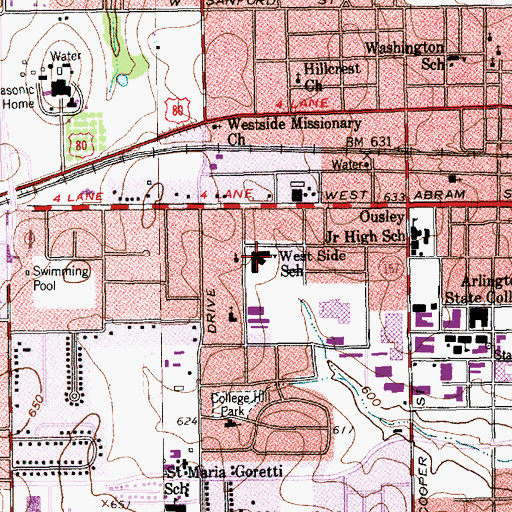 Topographic Map of West Side School, TX