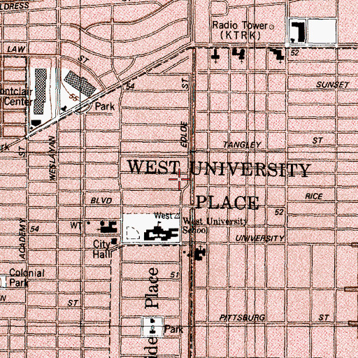 Topographic Map of West University Place, TX