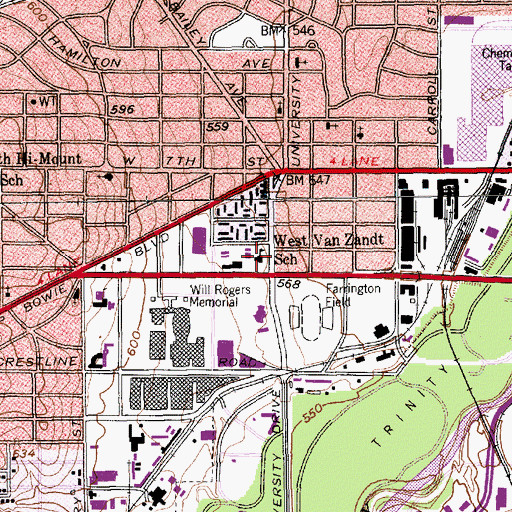 Topographic Map of West Van Zandt School, TX