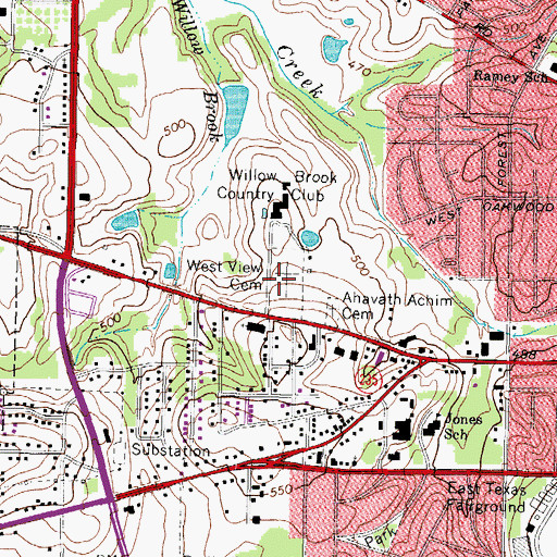 Topographic Map of Westview Cemetery, TX