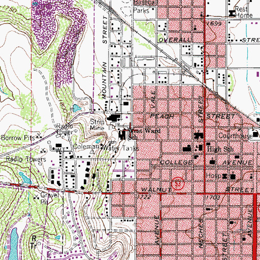 Topographic Map of West Ward School, TX