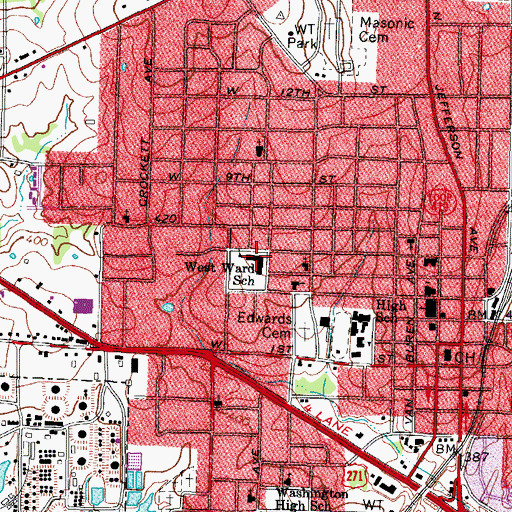 Topographic Map of West Ward School, TX