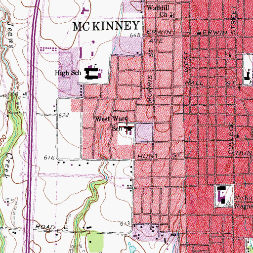 Topographic Map of West Ward School, TX