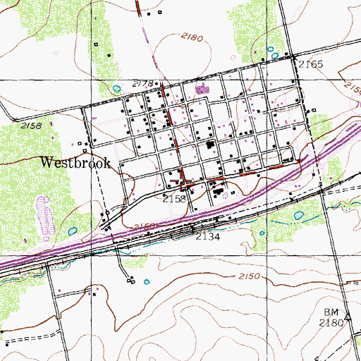 Topographic Map of Westbrook, TX