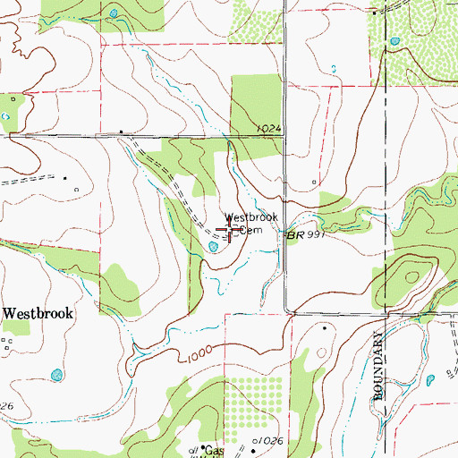 Topographic Map of Westbrook Cemetery, TX