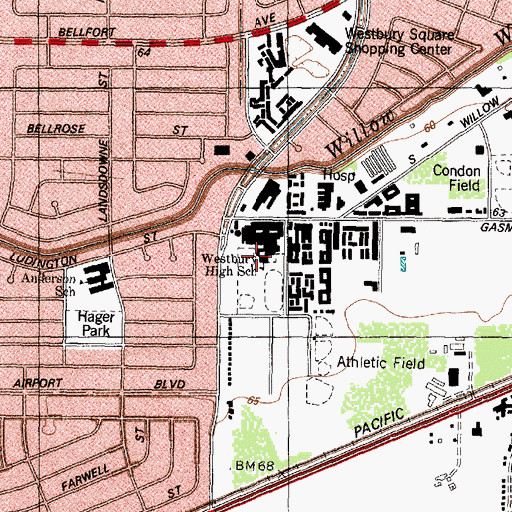 Topographic Map of Westbury High School, TX