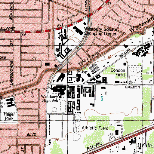 Topographic Map of Westbury Hospital (historical), TX