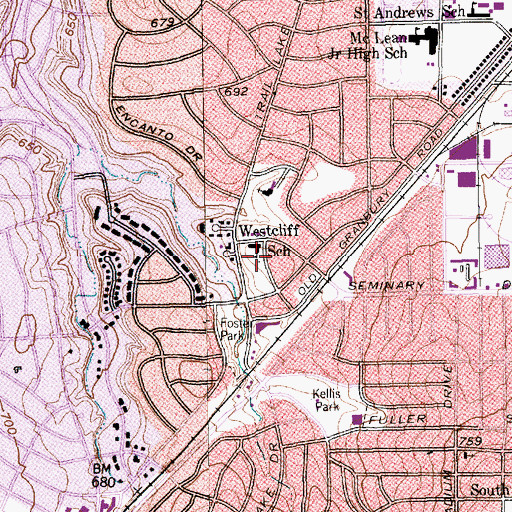 Topographic Map of Westcliff School, TX