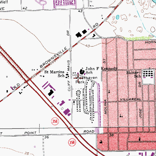 Topographic Map of Westhaven Park, TX