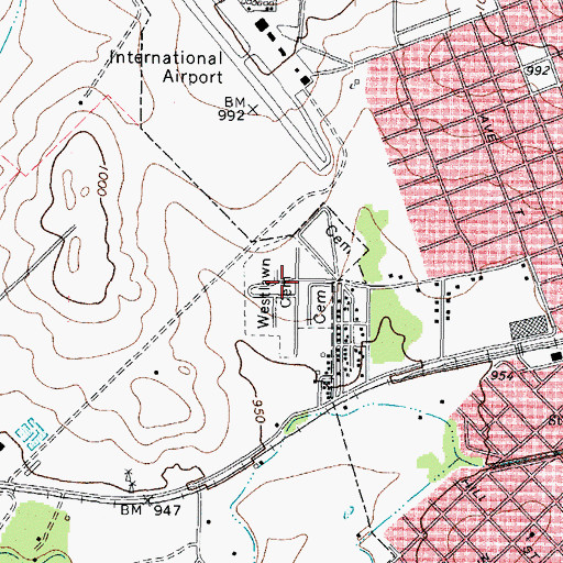 Topographic Map of Westlawn Cemetery, TX