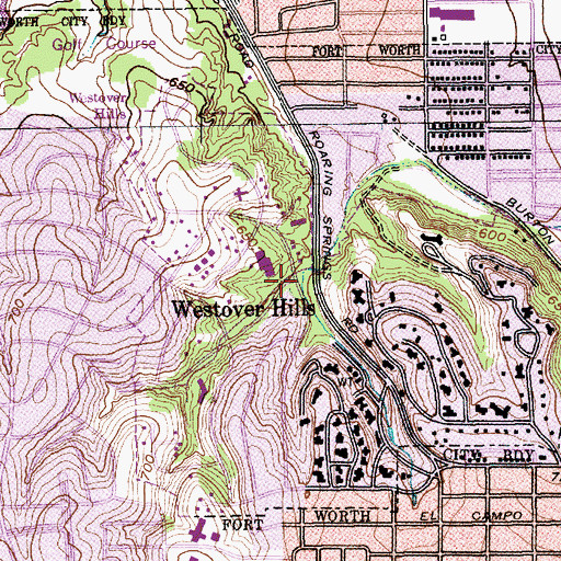 Topographic Map of Westover Hills, TX