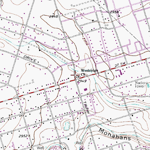 Topographic Map of Westridge Church, TX