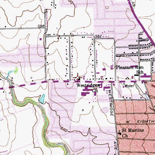 Topographic Map of Westridge Church, TX