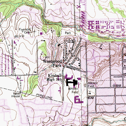 Topographic Map of Westwood Park, TX