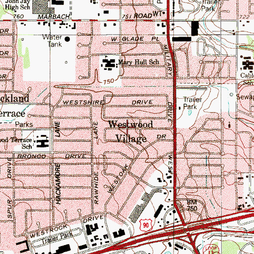 Topographic Map of Westwood Village, TX