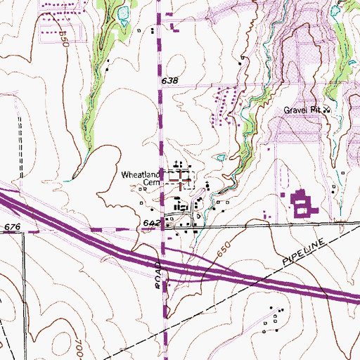 Topographic Map of Wheatland Cemetery, TX