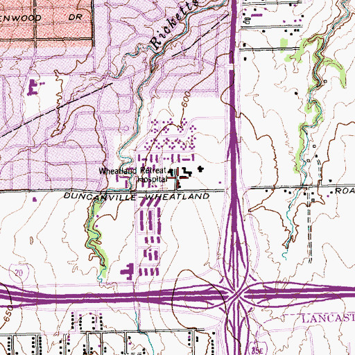 Topographic Map of Wheatland Retreat Hospital, TX