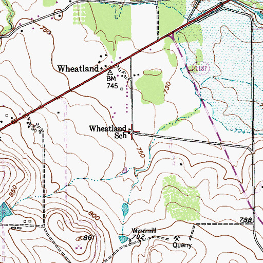 Topographic Map of Wheatland School, TX