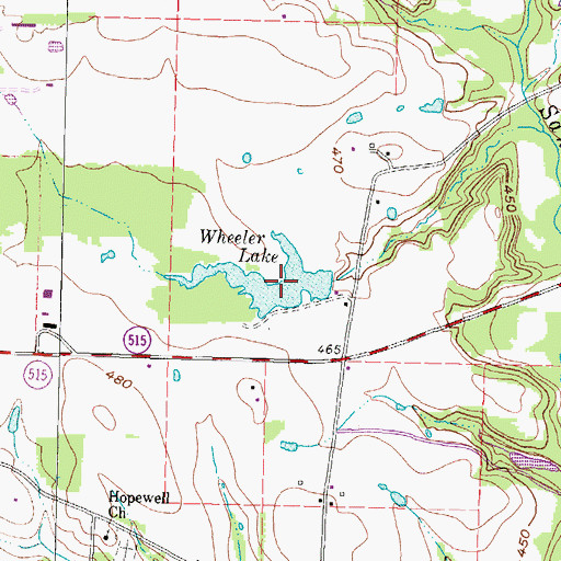 Topographic Map of Wheeler Lake, TX