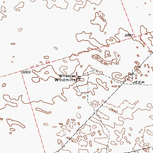 Topographic Map of Wheeler Windmills, TX