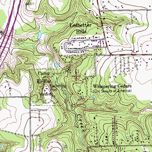 Topographic Map of Whispering Cedars, TX
