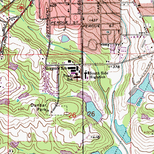 Topographic Map of Butler County Area Vocational School, AL