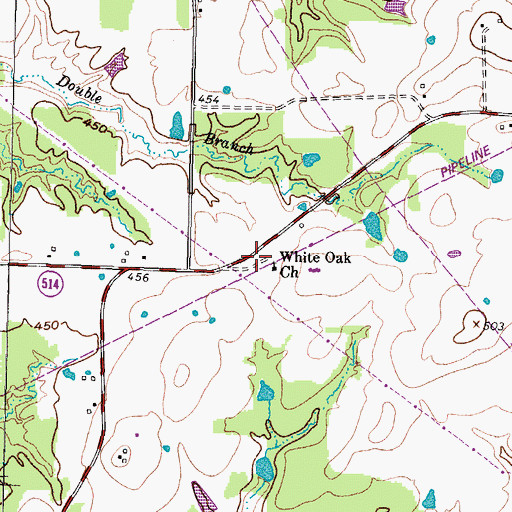 Topographic Map of White Oak Church, TX