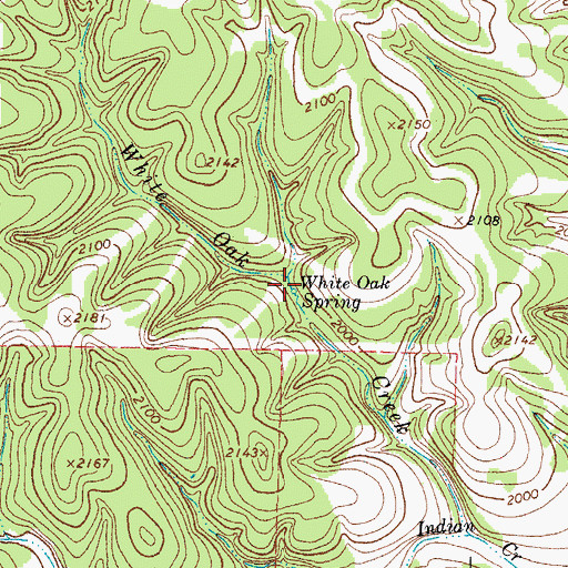 Topographic Map of White Oak Spring, TX