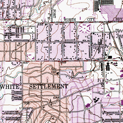 Topographic Map of White Settlement, TX