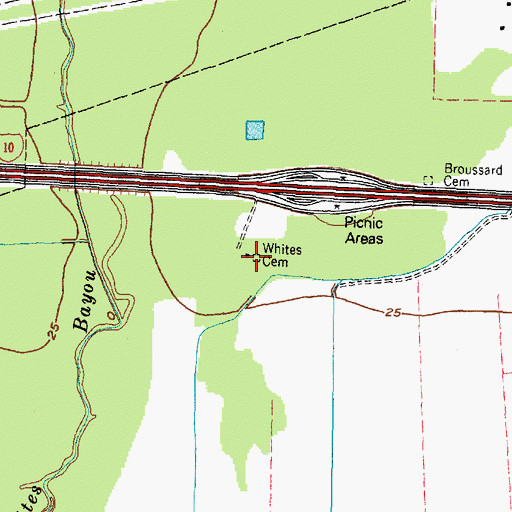 Topographic Map of Whites Cemetery, TX