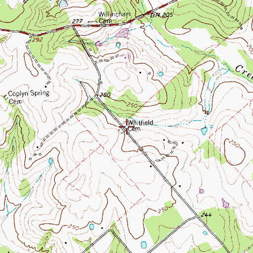 Topographic Map of Whitfield Cemetery, TX