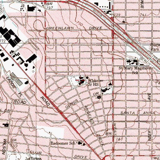 Topographic Map of Whittier Junior High School, TX