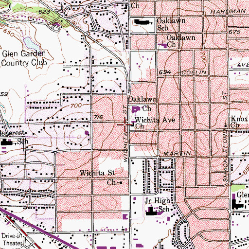 Topographic Map of Wichita Avenue Church, TX