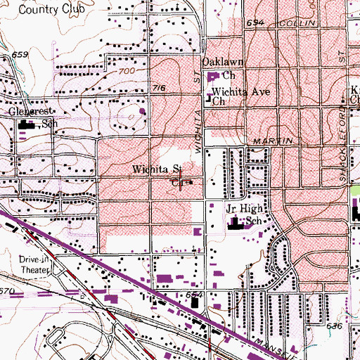 Topographic Map of Wichita Street Church, TX