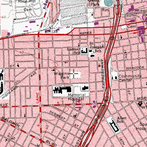 Topographic Map of Wiggins Park, TX